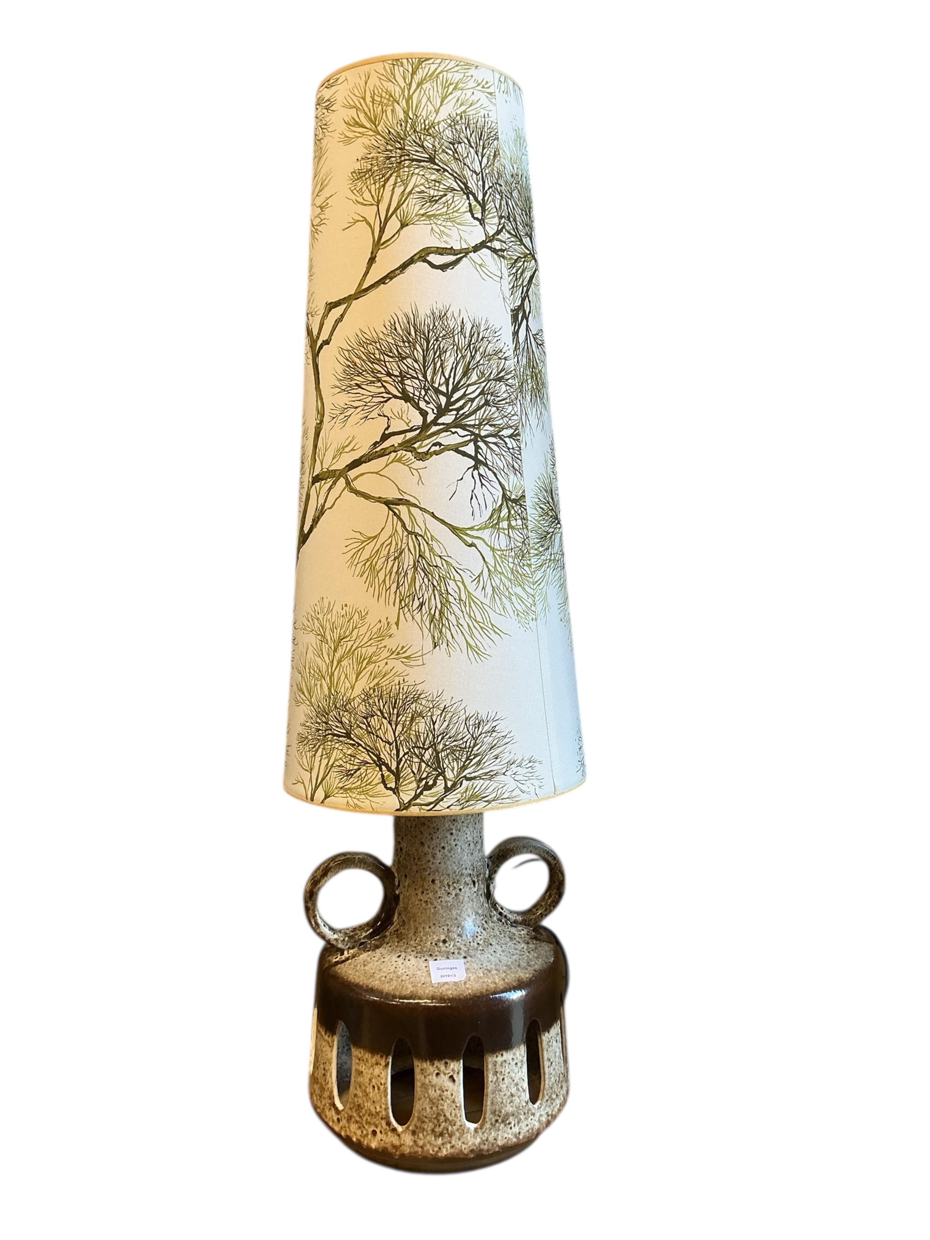 A mid century German pottery table lamp, height including shade 124cm